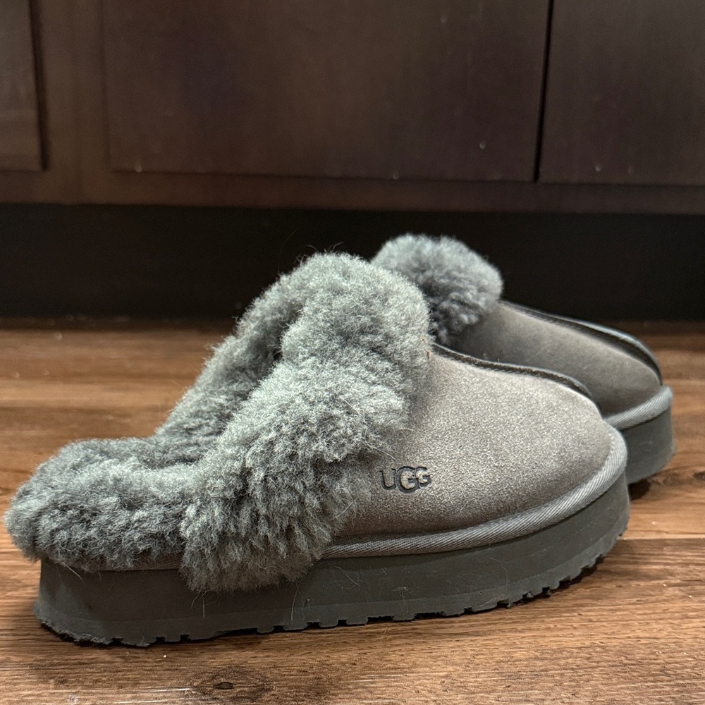 UGG Charcoal Fur-Lined Slippers